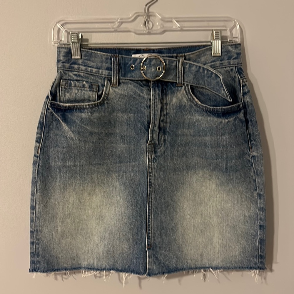 Free Heart Raw Hem Jean Mini Skirt